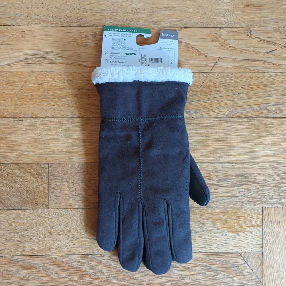Isotoner Lead Microsuede smarTouch smartDri Sherpa Lined Gloves Size L/XL